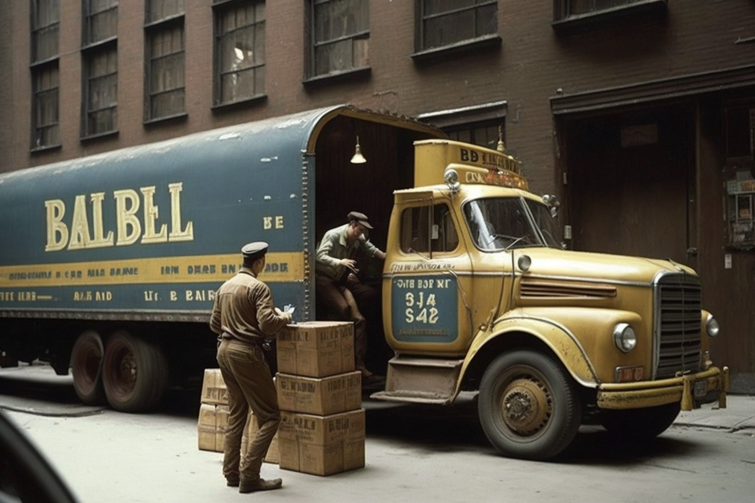 Dois homens distribuir cerveja nos anos 70